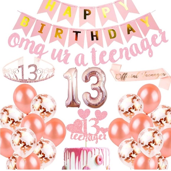 Teen Birthday Party Decoration Set - Pink and Gold - Picture 1 of 6